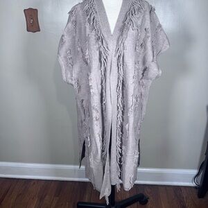 NWT J. Jill Elements Gray Boho Fringe Open Front Cardigan Sz Large Long Sweater